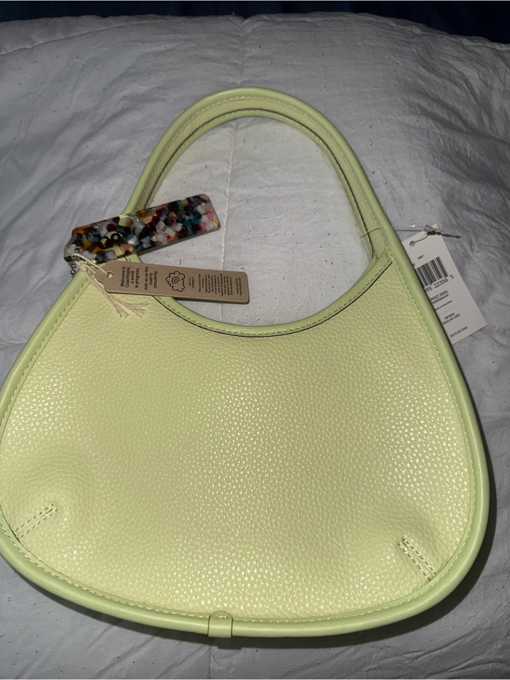Coach Light Lime Pebbled Leather Hobo Bag with Multicolor Charm - Picture 4 of 5